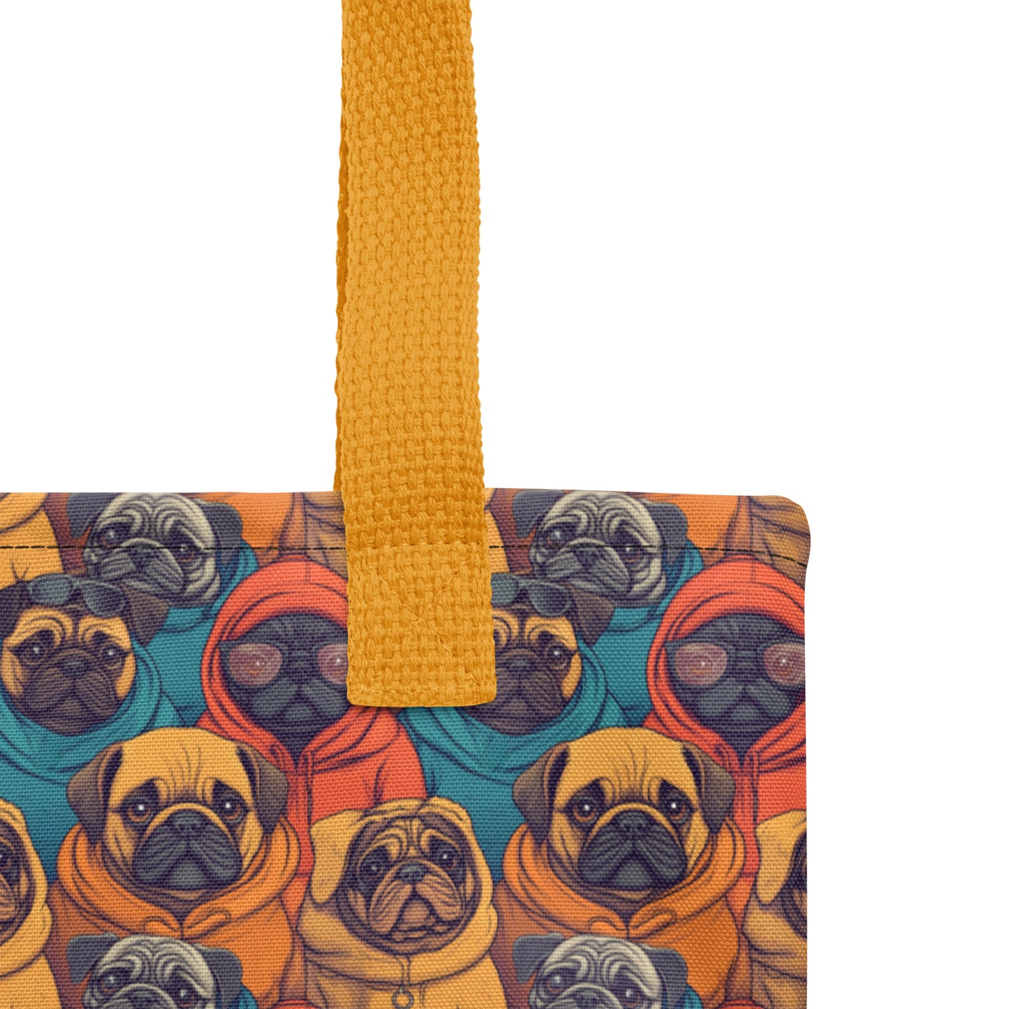 Sassy Pugs Tote Bag – Fueled by Coffee & Sarcasm Reusable Shopper with Yellow Straps